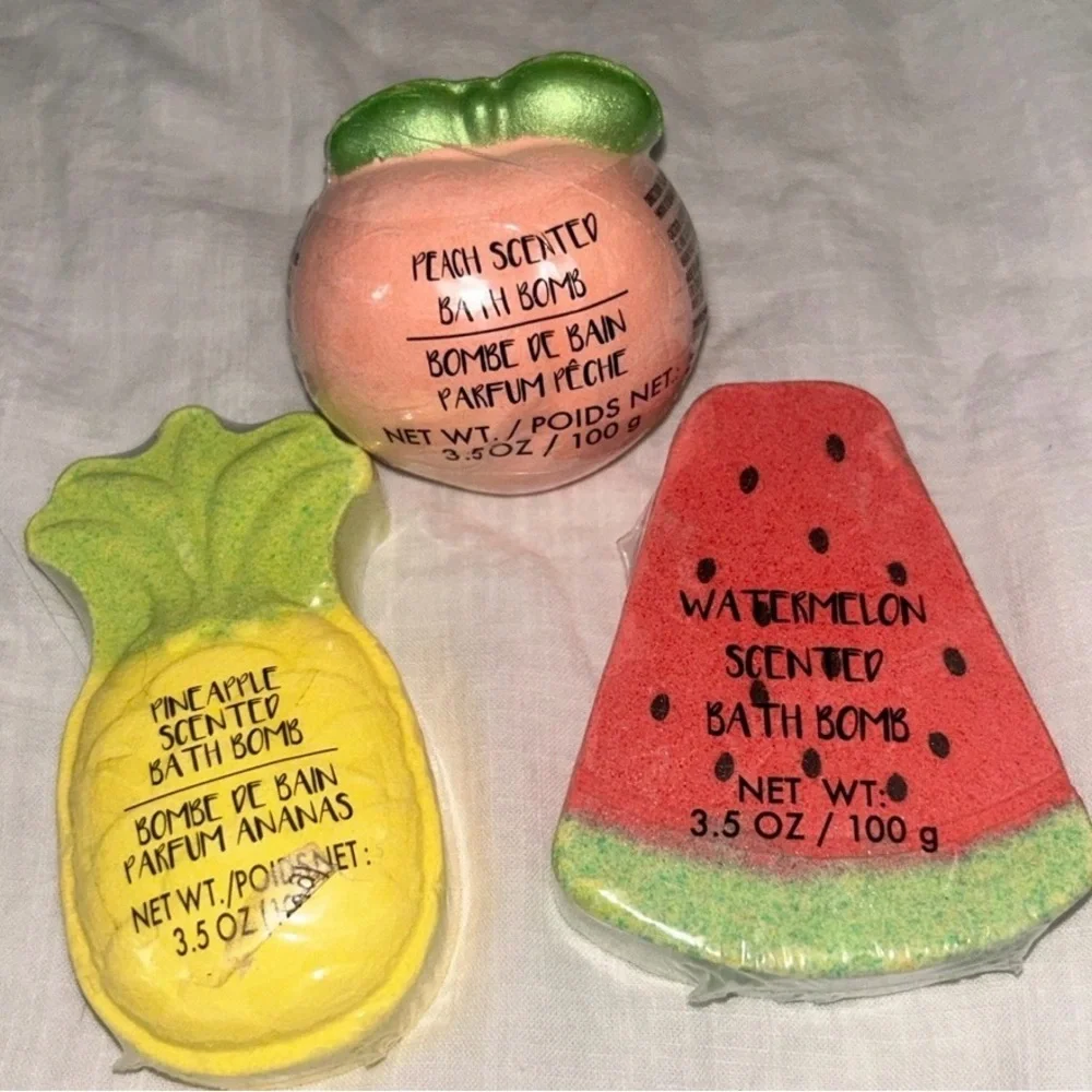 Fruit Scented Bath Bomb Set - Pineapple, Watermelon, Peach